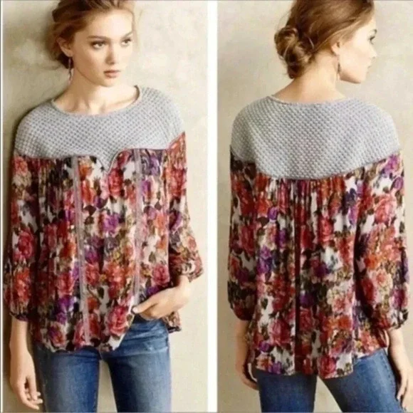 Anthropologie | Weston | Wool Blend Long Sleeve Boho Floral Blouse Size Small S - Picture 8 of 8
